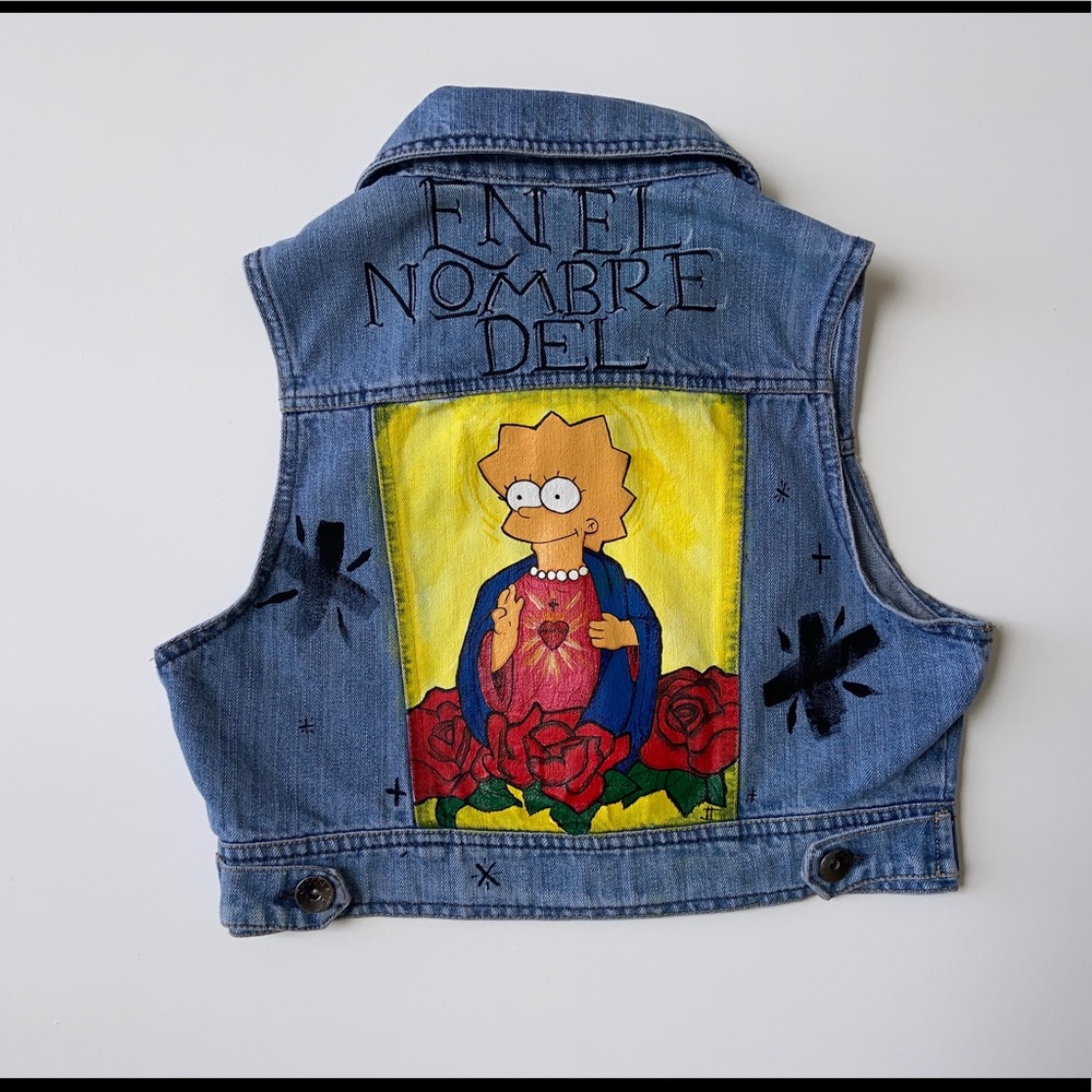 Hand painted denim jean vest